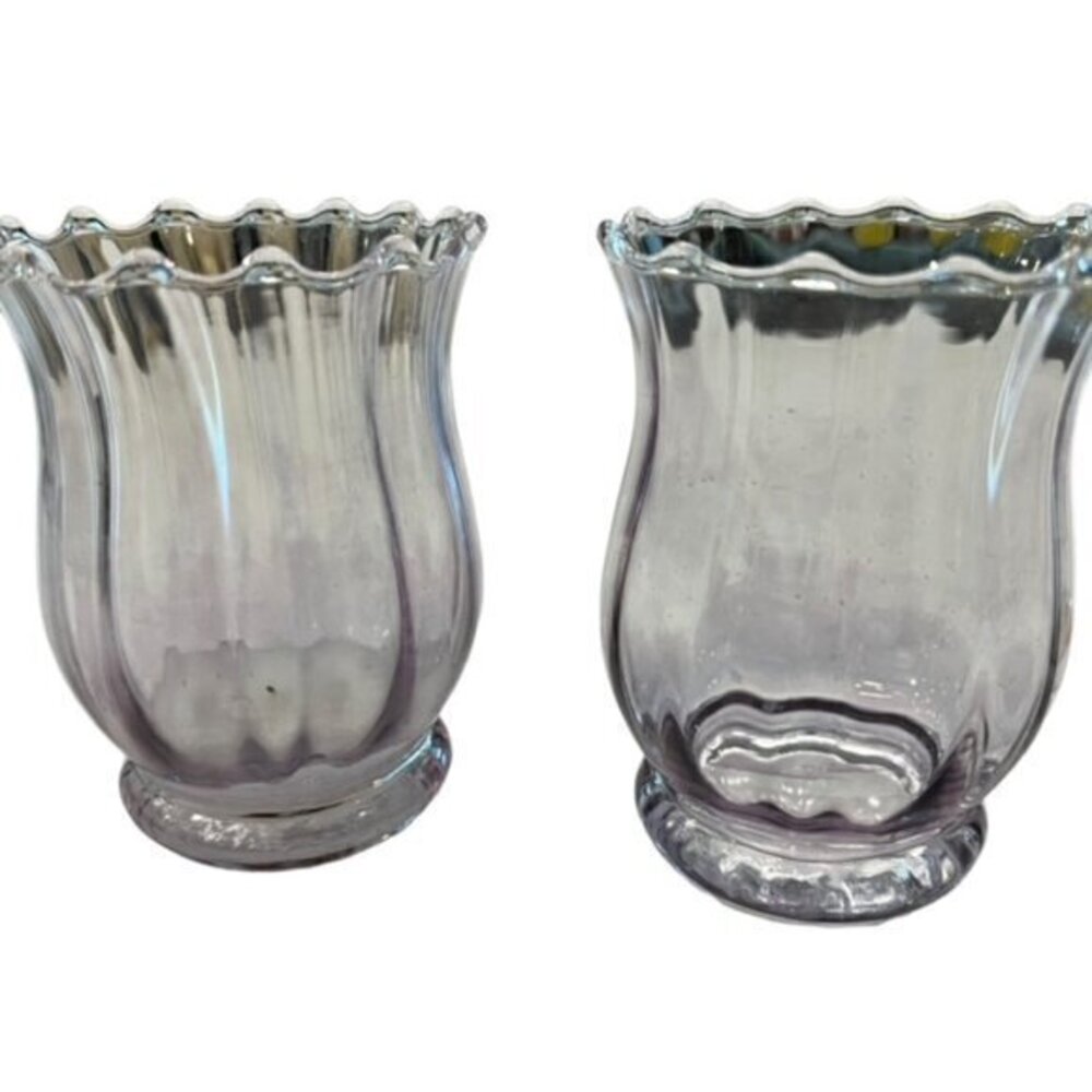 Light‎ Purple Glass CANDLE HOLDER Cottagecore Farmhouse 4" Tall EUC Delicate (2)